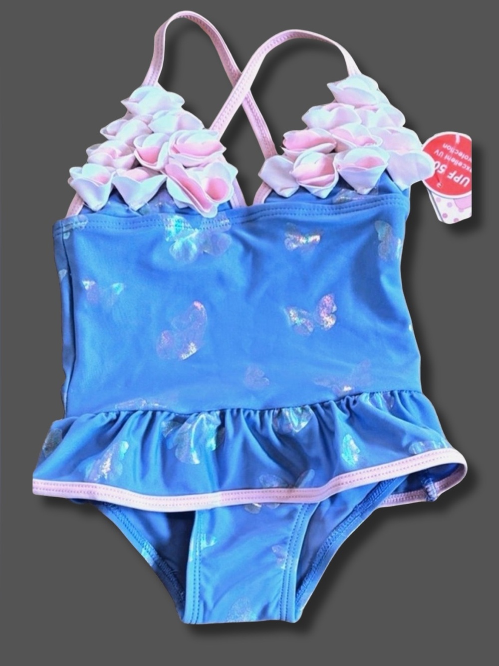 Floatimini Girls 2T Butterfly One Piece Swimsuit NWT Blue Ruffle Boutique